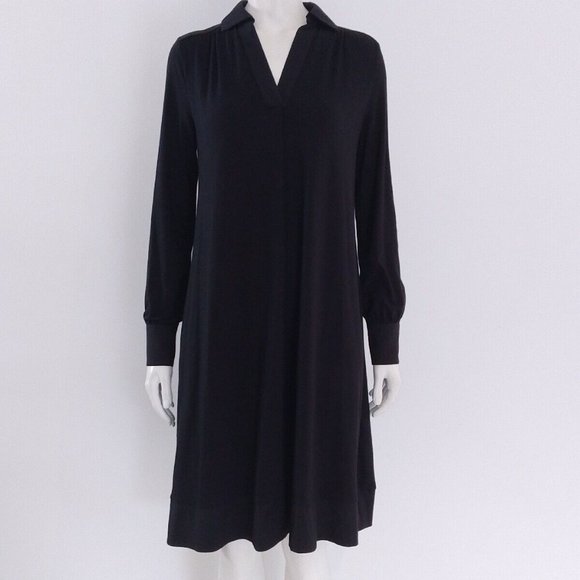 ME+EM Black Collar Dress UK 12 EU 40 Swing Shift Cotton Midi Casual Dress - Picture 4 of 9